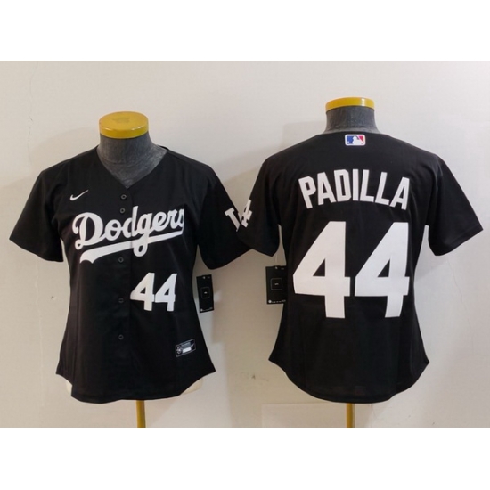 Women Los Angeles Dodgers 44 Vicente Padilla Black Stitched Jersey 3 Women Los Angeles Dodgers 44 Vicente Padilla Black Stitched Jersey 3