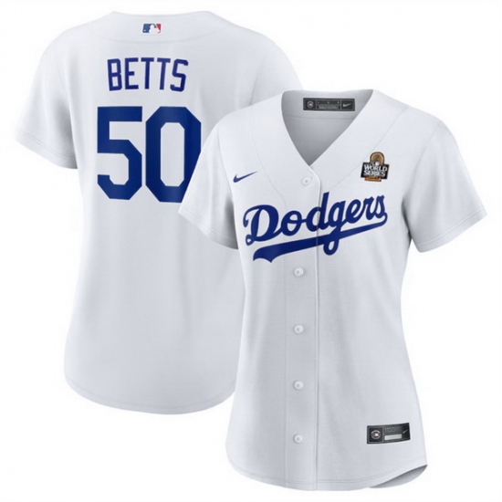 Women Los Angeles Dodgers 50 Mookie Betts White 2024 World Series Cool Base Stitched Baseball Jersey Women Los Angeles Dodgers 50 Mookie Betts White 2024 World Series Cool Base Stitched Baseball Jersey