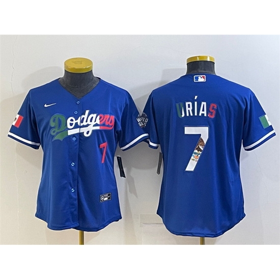 Women Los Angeles Dodgers 7 Julio Urias Royal Mexico Cool Base Stitched Jersey Women Los Angeles Dodgers 7 Julio Urias Royal Mexico Cool Base Stitched Jersey