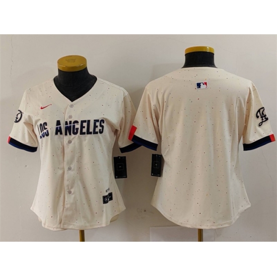 Women Los Angeles Dodgers Blank Cream 2024 City Connect Limited Stitched Jersey Women Los Angeles Dodgers Blank Cream 2024 City Connect Limited Stitched Jersey