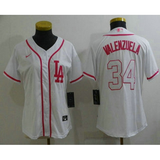 Women's Los Angeles Dodgers #34 Fernando Valenzuela Pink White Stitched Baseball Jersey Women's Los Angeles Dodgers #34 Fernando Valenzuela Pink White Stitched Baseball Jersey