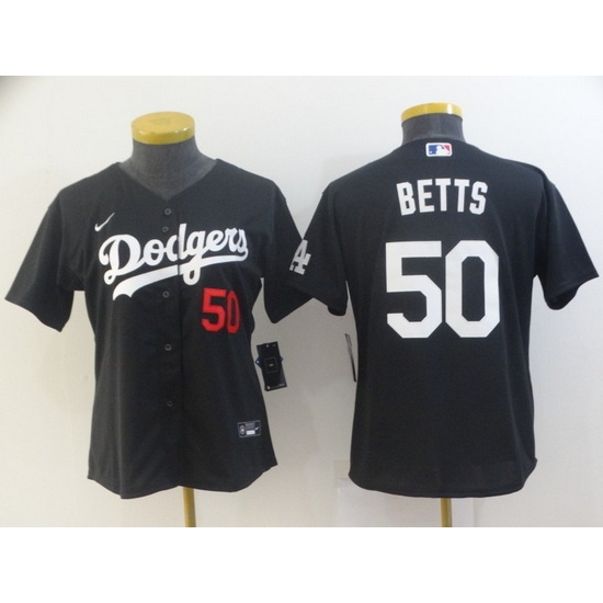 Women's Los Angeles Dodgers #50 Mookie Betts Black Stitched MLB Jersey Women's Los Angeles Dodgers #50 Mookie Betts Black Stitched MLB Jersey