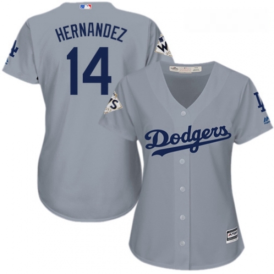 Womens Majestic Los Angeles Dodgers 14 Enrique Hernandez Replica Grey Road 2017 World Series Bound Cool Base MLB Jersey Womens Majestic Los Angeles Dodgers 14 Enrique Hernandez Replica Grey Road 2017 World Series Bound Cool Base MLB Jersey