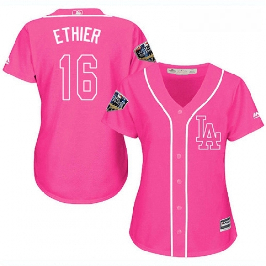 Womens Majestic Los Angeles Dodgers 16 Andre Ethier Authentic Pink Fashion Cool Base 2018 World Series MLB Jersey Womens Majestic Los Angeles Dodgers 16 Andre Ethier Authentic Pink Fashion Cool Base 2018 World Series MLB Jersey