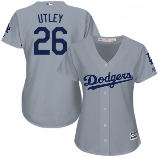 Womens Majestic Los Angeles Dodgers 26 Chase Utley Authentic Grey Road Cool Base MLB Jersey Womens Majestic Los Angeles Dodgers 26 Chase Utley Authentic Grey Road Cool Base MLB Jersey
