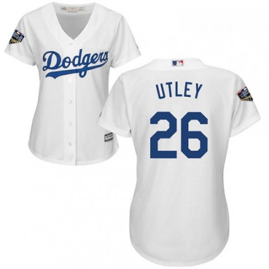 Womens Majestic Los Angeles Dodgers 26 Chase Utley Authentic White Home Cool Base 2018 World Series MLB Jersey Womens Majestic Los Angeles Dodgers 26 Chase Utley Authentic White Home Cool Base 2018 World Series MLB Jersey