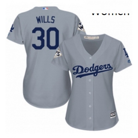 Womens Majestic Los Angeles Dodgers 30 Maury Wills Replica Grey Road 2017 World Series Bound Cool Base MLB Jersey Womens Majestic Los Angeles Dodgers 30 Maury Wills Replica Grey Road 2017 World Series Bound Cool Base MLB Jersey