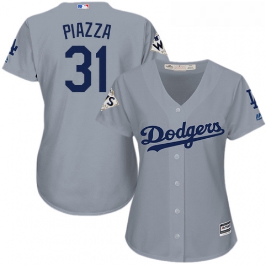 Womens Majestic Los Angeles Dodgers 31 Mike Piazza Replica Grey Road 2017 World Series Bound Cool Base MLB Jersey Womens Majestic Los Angeles Dodgers 31 Mike Piazza Replica Grey Road 2017 World Series Bound Cool Base MLB Jersey