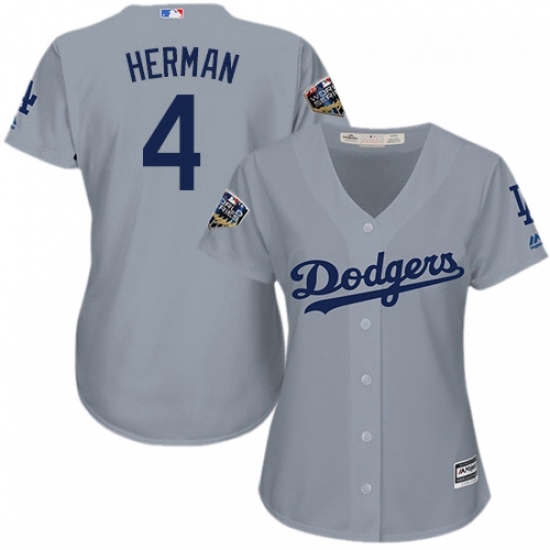 Women's Majestic Los Angeles Dodgers #4 Babe Herman Authentic Grey Road Cool Base 2018 World Series MLB Jersey Women's Majestic Los Angeles Dodgers #4 Babe Herman Authentic Grey Road Cool Base 2018 World Series MLB Jersey