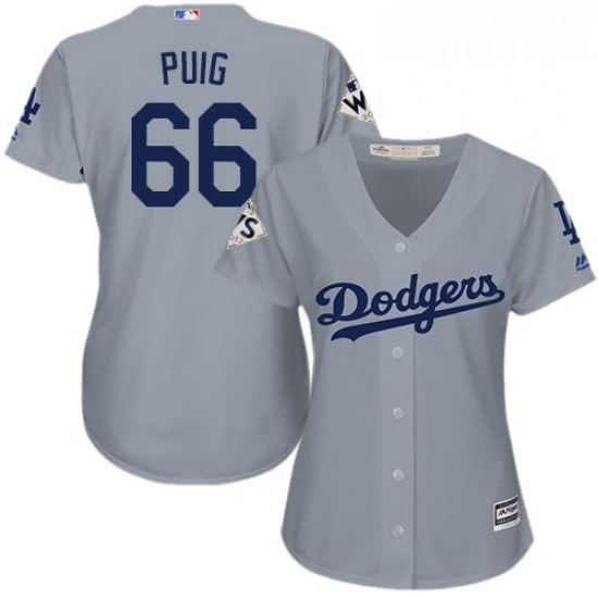 Womens Majestic Los Angeles Dodgers 66 Yasiel Puig Authentic Grey Road 2017 World Series Bound Cool Base MLB Jersey Womens Majestic Los Angeles Dodgers 66 Yasiel Puig Authentic Grey Road 2017 World Series Bound Cool Base MLB Jersey