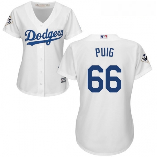 Womens Majestic Los Angeles Dodgers 66 Yasiel Puig Replica White Home 2017 World Series Bound Cool Base MLB Jersey Womens Majestic Los Angeles Dodgers 66 Yasiel Puig Replica White Home 2017 World Series Bound Cool Base MLB Jersey
