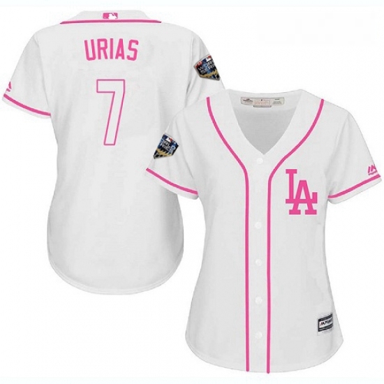 Womens Majestic Los Angeles Dodgers 7 Julio Urias Authentic White Fashion Cool Base 2018 World Series MLB Jersey