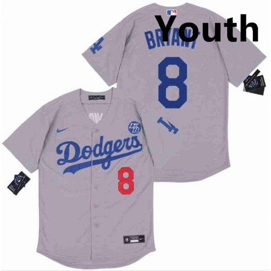 Youth Dodgers 8 Kobe Bryant Grey Cool Base Stitched MLB Jersey Youth Dodgers 8 Kobe Bryant Grey Cool Base Stitched MLB Jersey