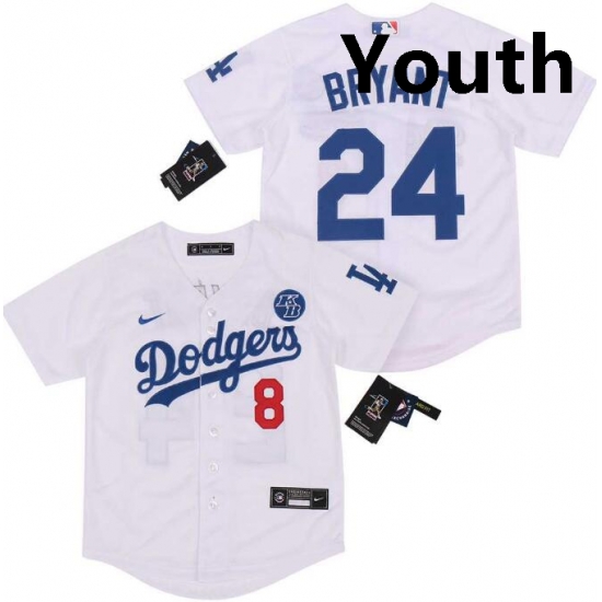 Youth Dodgers Front 8 Back 24 Kobe Bryant White Cool Base Stitched MLB Jersey Youth Dodgers Front 8 Back 24 Kobe Bryant White Cool Base Stitched MLB Jersey