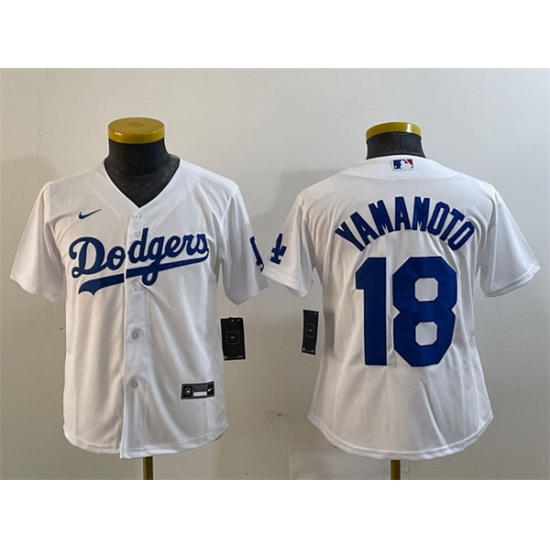 Youth Los Angeles Dodgers 18 Yoshinobu Yamamoto White Stitched Baseball Jersey Youth Los Angeles Dodgers 18 Yoshinobu Yamamoto White Stitched Baseball Jersey