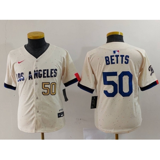 Youth Los Angeles Dodgers 50 Mookie Betts Cream 2024 City Connect Limited Stitched Baseball Jersey 1 Youth Los Angeles Dodgers 50 Mookie Betts Cream 2024 City Connect Limited Stitched Baseball Jersey 1