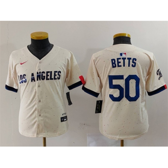 Youth Los Angeles Dodgers 50 Mookie Betts Cream Stitched Baseball Jersey Youth Los Angeles Dodgers 50 Mookie Betts Cream Stitched Baseball Jersey