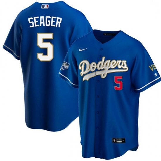 Youth Los Angeles Dodgers Corey Seager 5 Championship Gold Trim Blue Limited All Stitched Flex Base Jersey Youth Los Angeles Dodgers Corey Seager 5 Championship Gold Trim Blue Limited All Stitched Flex Base Jersey