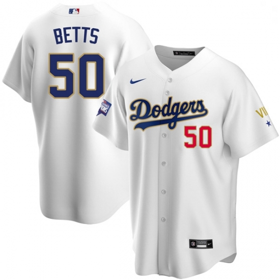 Youth Los Angeles Dodgers Mookie Betts 50 Championship Gold Trim White Limited All Stitched Flex Base Jersey Youth Los Angeles Dodgers Mookie Betts 50 Championship Gold Trim White Limited All Stitched Flex Base Jersey