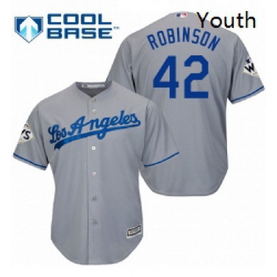 Youth Majestic Los Angeles Dodgers 42 Jackie Robinson Replica Grey Road 2017 World Series Bound Cool Base MLB Jersey Youth Majestic Los Angeles Dodgers 42 Jackie Robinson Replica Grey Road 2017 World Series Bound Cool Base MLB Jersey