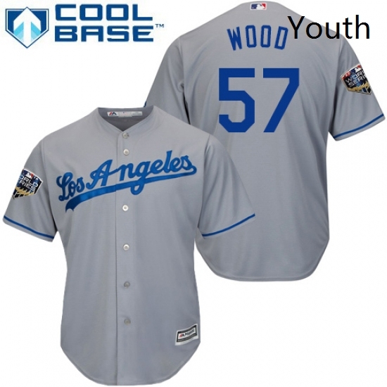 Youth Majestic Los Angeles Dodgers 57 Alex Wood Authentic Grey Road Cool Base 2018 World Series MLB Jersey Youth Majestic Los Angeles Dodgers 57 Alex Wood Authentic Grey Road Cool Base 2018 World Series MLB Jersey