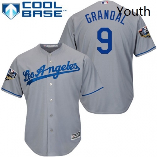 Youth Majestic Los Angeles Dodgers 9 Yasmani Grandal Authentic Grey Road Cool Base 2018 World Series MLB Jersey Youth Majestic Los Angeles Dodgers 9 Yasmani Grandal Authentic Grey Road Cool Base 2018 World Series MLB Jersey