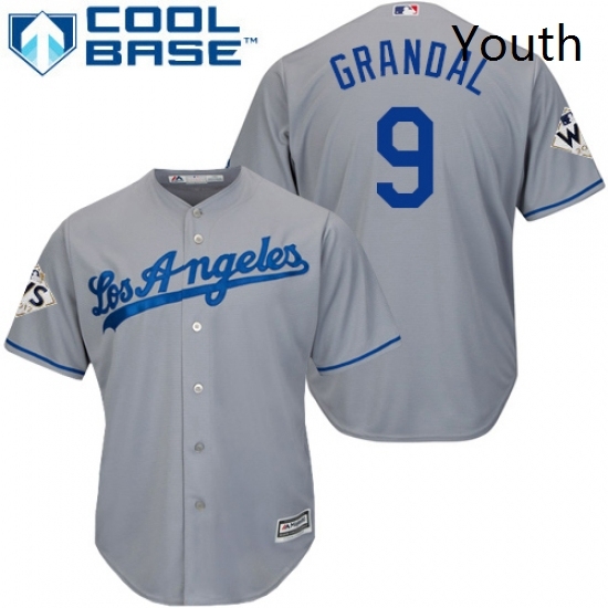Youth Majestic Los Angeles Dodgers 9 Yasmani Grandal Replica Grey Road 2017 World Series Bound Cool Base MLB Jersey Youth Majestic Los Angeles Dodgers 9 Yasmani Grandal Replica Grey Road 2017 World Series Bound Cool Base MLB Jersey