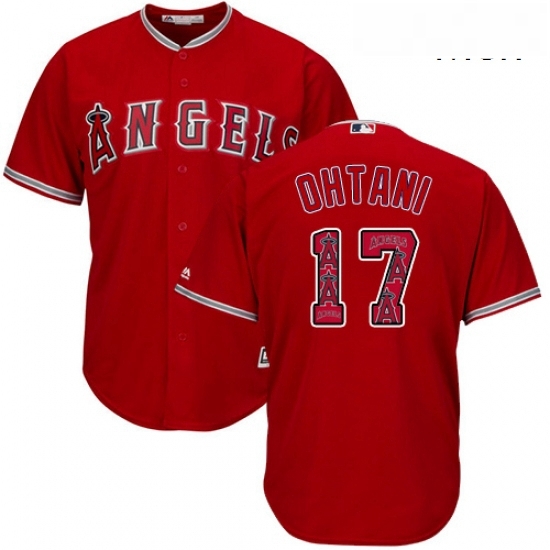 Mens Majestic Los Angeles Angels of Anaheim 17 Shohei Ohtani Authentic Red Team Logo Fashion Cool Base MLB Jersey Mens Majestic Los Angeles Angels of Anaheim 17 Shohei Ohtani Authentic Red Team Logo Fashion Cool Base MLB Jersey