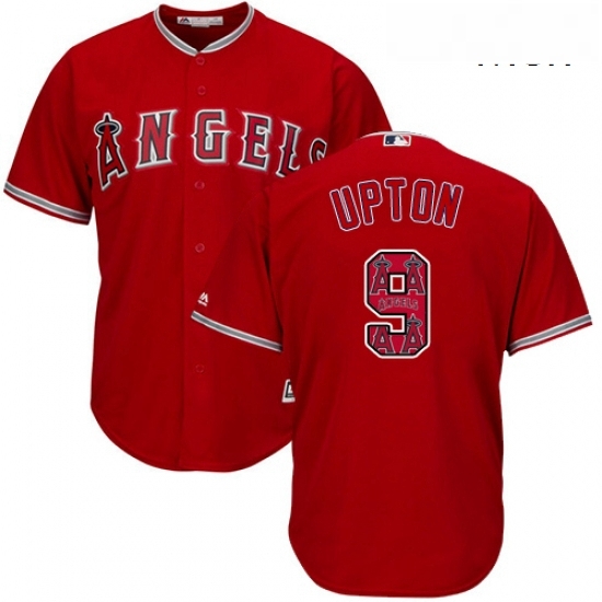 Mens Majestic Los Angeles Angels of Anaheim 9 Justin Upton Authentic Red Team Logo Fashion Cool Base MLB Jersey Mens Majestic Los Angeles Angels of Anaheim 9 Justin Upton Authentic Red Team Logo Fashion Cool Base MLB Jersey