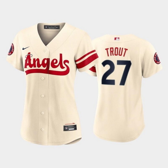 Women Los Angeles Angels 27 Mike Trout 2022 Cream City Connect Stitched Baseball Jerseys Women Los Angeles Angels 27 Mike Trout 2022 Cream City Connect Stitched Baseball Jerseys