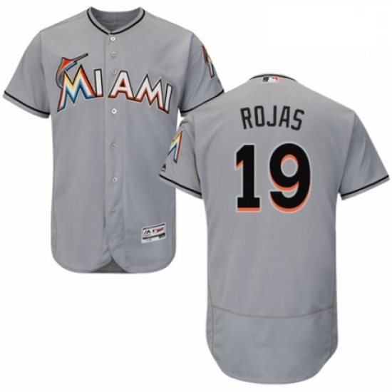 Mens Majestic Miami Marlins 19 Miguel Rojas Grey Road Flex Base Authentic Collection MLB Jersey Mens Majestic Miami Marlins 19 Miguel Rojas Grey Road Flex Base Authentic Collection MLB Jersey