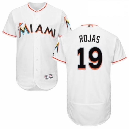 Mens Majestic Miami Marlins 19 Miguel Rojas White Home Flex Base Authentic Collection MLB Jersey Mens Majestic Miami Marlins 19 Miguel Rojas White Home Flex Base Authentic Collection MLB Jersey