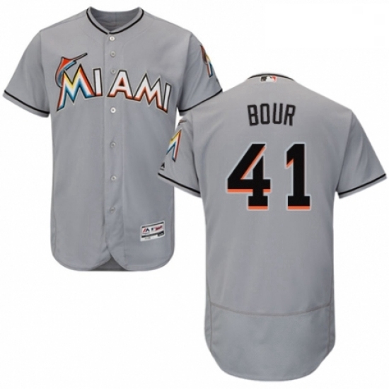 Mens Majestic Miami Marlins 41 Justin Bour Grey Road Flex Base Authentic Collection MLB Jersey Mens Majestic Miami Marlins 41 Justin Bour Grey Road Flex Base Authentic Collection MLB Jersey