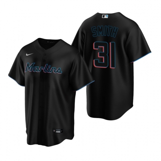 Mens Nike Miami Marlins 31 Caleb Smith Black Alternate Stitched Baseball Jersey Mens Nike Miami Marlins 31 Caleb Smith Black Alternate Stitched Baseball Jersey