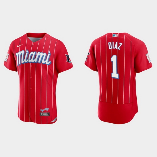 Miami Marlins 1 Isan Diaz Men Nike 2021 City Connect Authentic MLB Jersey Red Miami Marlins 1 Isan Diaz Men Nike 2021 City Connect Authentic MLB Jersey Red