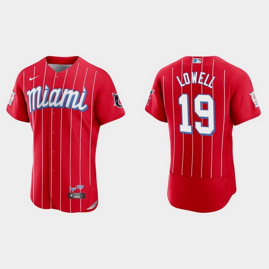 Miami Marlins 19 Mike Lowell Men Nike 2021 City Connect Authentic MLB Jersey Red Miami Marlins 19 Mike Lowell Men Nike 2021 City Connect Authentic MLB Jersey Red