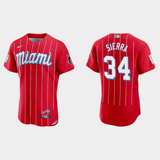 Miami Marlins 34 Magneuris Sierra Men Nike 2021 City Connect Authentic MLB Jersey Red Miami Marlins 34 Magneuris Sierra Men Nike 2021 City Connect Authentic MLB Jersey Red