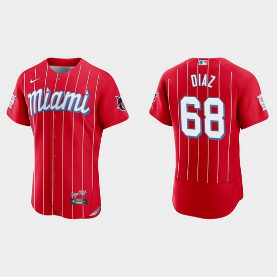 Miami Marlins 68 Lewin Diaz Men Nike 2021 City Connect Authentic MLB Jersey Red Miami Marlins 68 Lewin Diaz Men Nike 2021 City Connect Authentic MLB Jersey Red