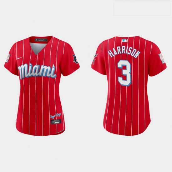Miami Marlins 3 Monte Harrison Women Nike 2021 City Connect Authentic MLB Jersey Red Miami Marlins 3 Monte Harrison Women Nike 2021 City Connect Authentic MLB Jersey Red