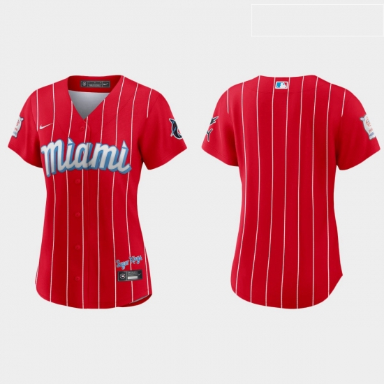 Miami Marlins Women Nike 2021 City Connect Authentic MLB Jersey Red Miami Marlins Women Nike 2021 City Connect Authentic MLB Jersey Red