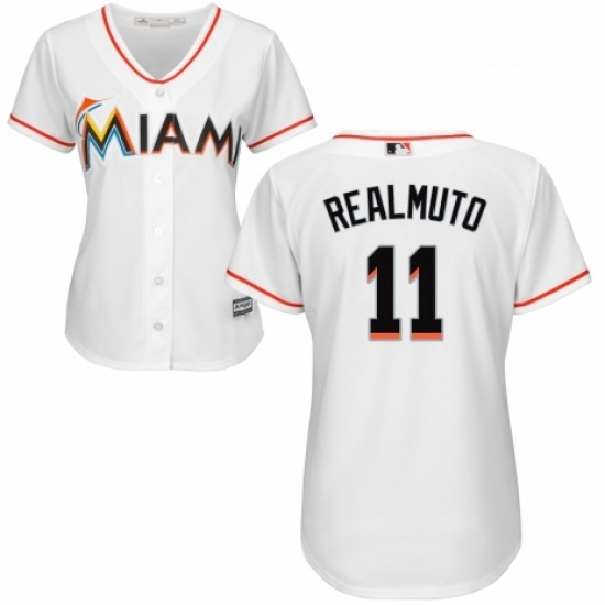 Womens Majestic Miami Marlins 11 J T Realmuto Authentic White Home Cool Base MLB Jersey Womens Majestic Miami Marlins 11 J T Realmuto Authentic White Home Cool Base MLB Jersey