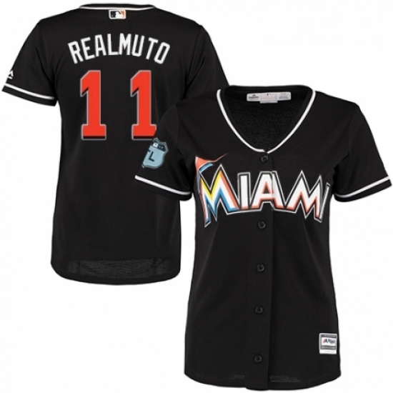 Womens Majestic Miami Marlins 11 J T Realmuto Replica Black Alternate 2 Cool Base MLB Jersey Womens Majestic Miami Marlins 11 J T Realmuto Replica Black Alternate 2 Cool Base MLB Jersey