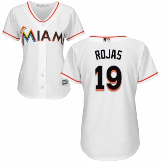 Womens Majestic Miami Marlins 19 Miguel Rojas Authentic White Home Cool Base MLB Jersey Womens Majestic Miami Marlins 19 Miguel Rojas Authentic White Home Cool Base MLB Jersey