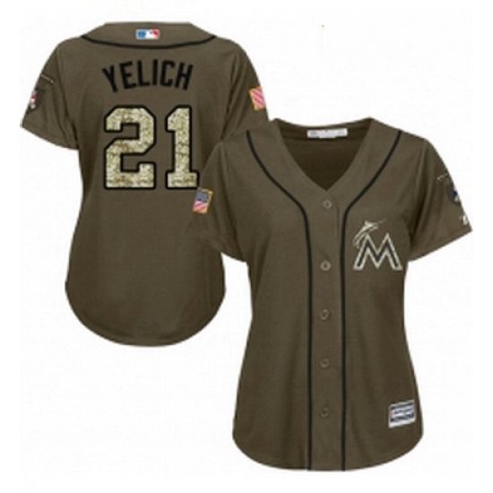 Womens Majestic Miami Marlins 21 Christian Yelich Replica Green Salute to Service MLB Jersey Womens Majestic Miami Marlins 21 Christian Yelich Replica Green Salute to Service MLB Jersey