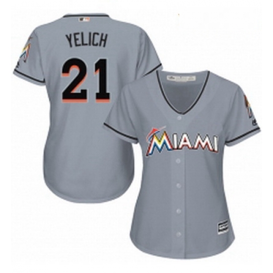 Womens Majestic Miami Marlins 21 Christian Yelich Replica Grey Road Cool Base MLB Jersey Womens Majestic Miami Marlins 21 Christian Yelich Replica Grey Road Cool Base MLB Jersey