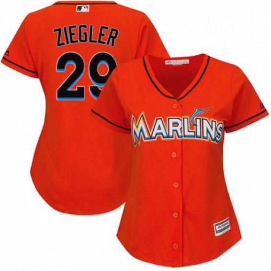 Womens Majestic Miami Marlins 29 Brad Ziegler Replica Orange Alternate 1 Cool Base MLB Jersey Womens Majestic Miami Marlins 29 Brad Ziegler Replica Orange Alternate 1 Cool Base MLB Jersey