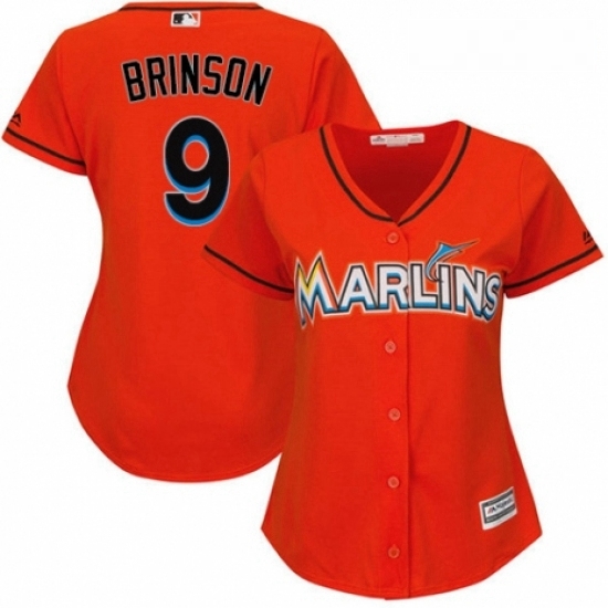Womens Majestic Miami Marlins 9 Lewis Brinson Replica Orange Alternate 1 Cool Base MLB Jersey Womens Majestic Miami Marlins 9 Lewis Brinson Replica Orange Alternate 1 Cool Base MLB Jersey