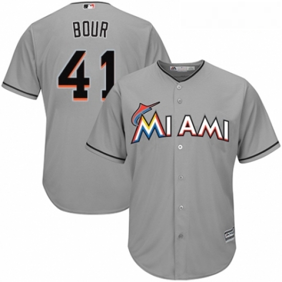 Youth Majestic Miami Marlins 41 Justin Bour Authentic Grey Road Cool Base MLB Jersey 