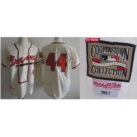 Men Milwaukee Braves 1957 Hank Aaron World Series Jersey Men Milwaukee Braves 1957 Hank Aaron World Series Jersey