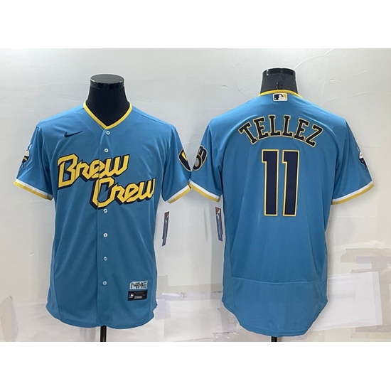 Men Milwaukee Brewers 11 Rowdy Tellez 2022 Powder Blue City Connect Flex Base Stitched Jersey Men Milwaukee Brewers 11 Rowdy Tellez 2022 Powder Blue City Connect Flex Base Stitched Jersey